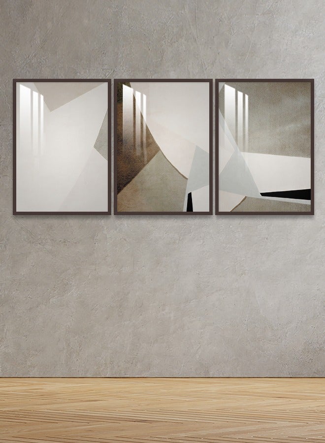 4gdran Three wooden wall paintings with an abstract design, size (150x70) cm, with a wooden frame and a transparent acrylic layer - Image 4