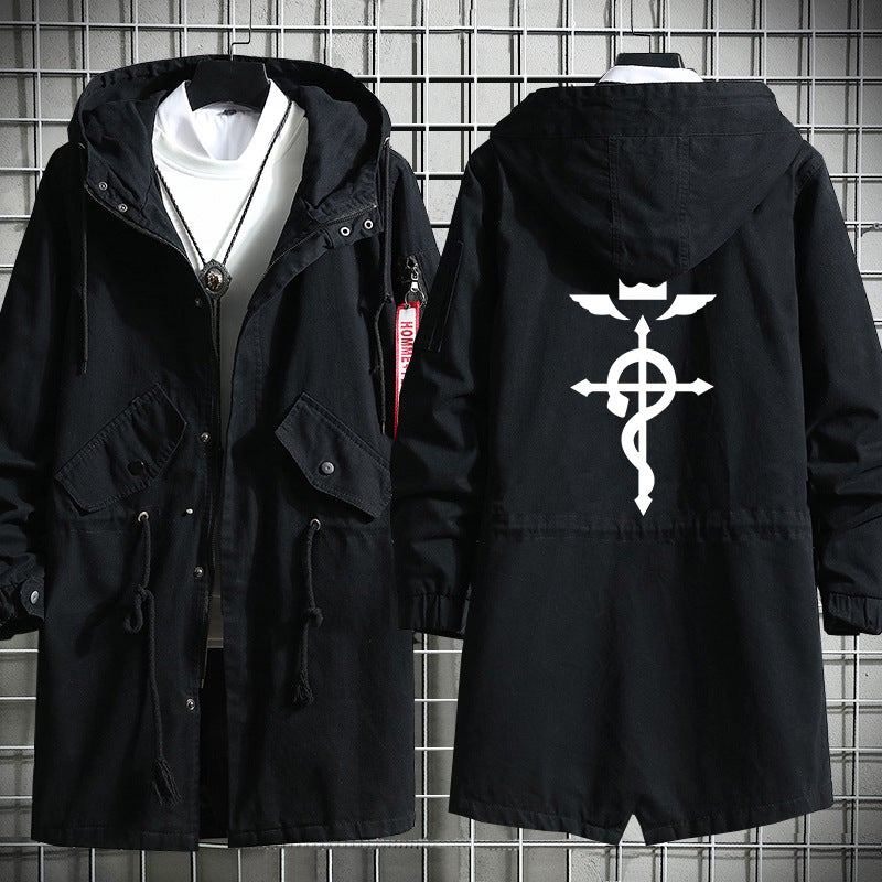 Steel Alchemist Steel Artificial Man Symbol Mens and Womens Fashion Long Fleece-lined Autumn and Winter Coat Trench Steel-refined A trench coat 