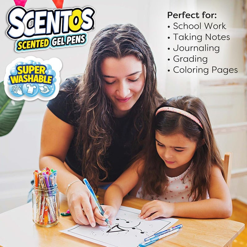 سينتوس أقلام جل عطرية من Scentos للأطفال - مجموعة متنوعة من الألوان الزاهية - مجموعة أقلام جل بنقطة دقيقة - مناسبة للأعمار 3 سنوات فما فوق - عدد 5 قطع (مزينة باللمعان) - Image 2
