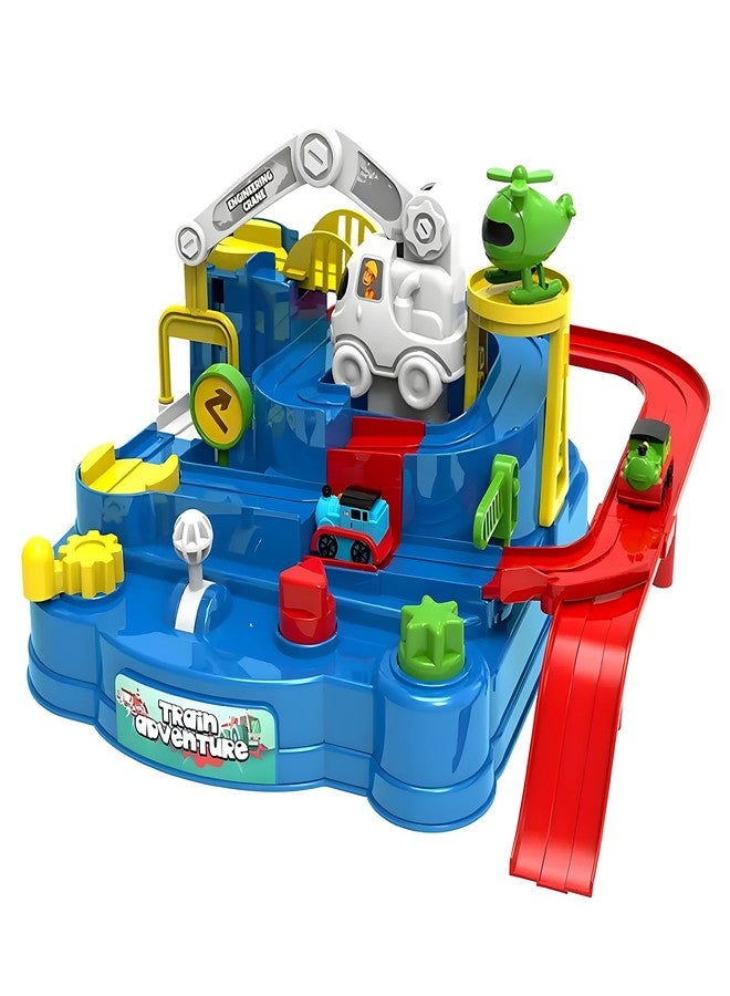 WISHKEY Plastic Train Adventure Toy, Mechanical Train Track Set with Mini Trains, Educational Multifunctional Train Race Track Set for Kids, Multicolor, 3+ Years (Set of 1) - Image 1
