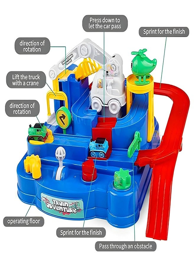 WISHKEY Plastic Train Adventure Toy, Mechanical Train Track Set with Mini Trains, Educational Multifunctional Train Race Track Set for Kids, Multicolor, 3+ Years (Set of 1) - Image 4