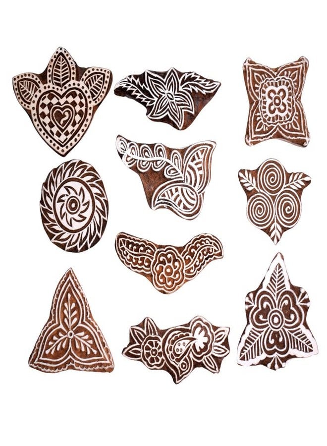 TwoGrams Wooden Blocks for Block Printing Stamp (Pack of 10) Stamps for Kids - Wooden Printing Stamps for Henna Fabric Textile Paper Clay Pottery - Image 1