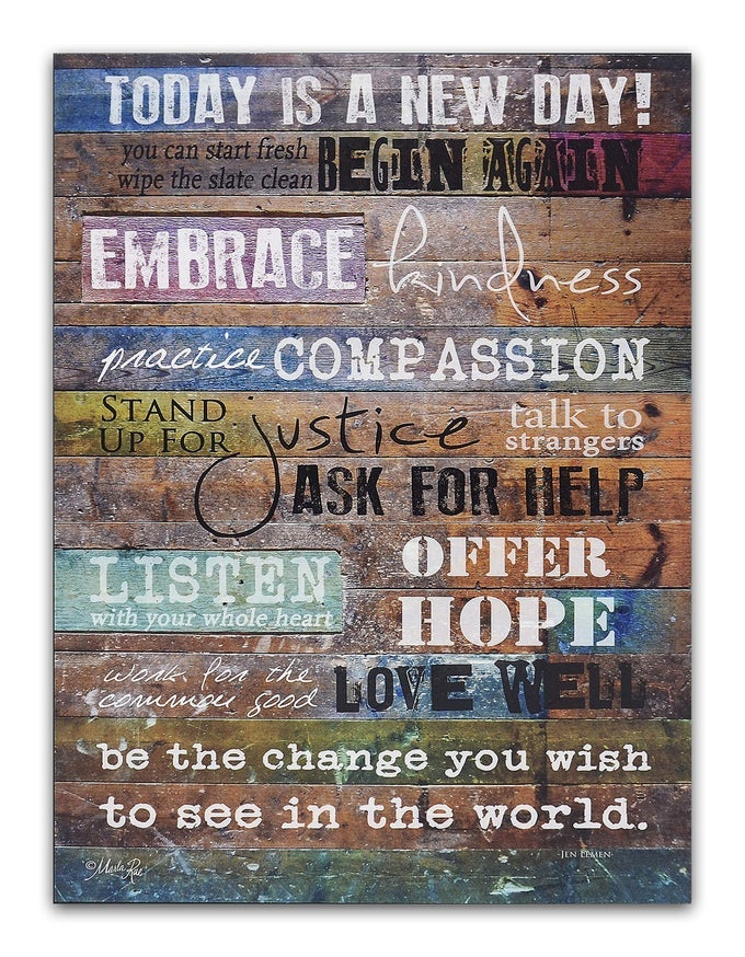 TODAY IS A NEW DAY WOOD WALL ART PRINT BY MARLA RAE 16 X 12