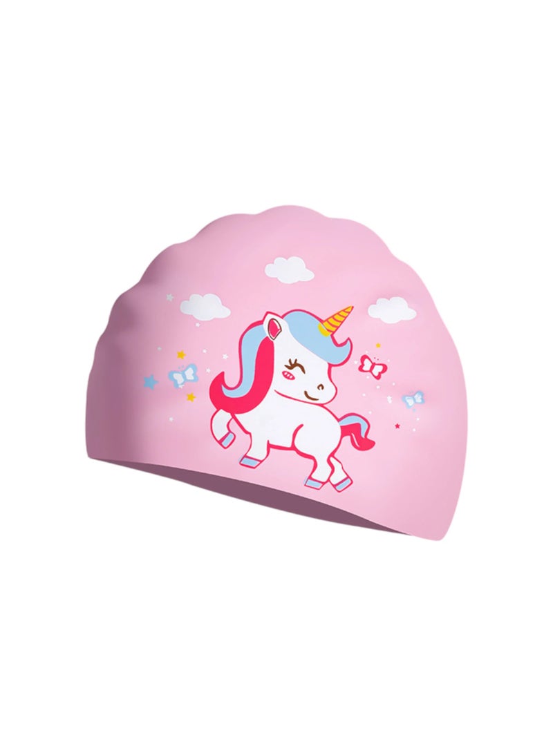 Kids Swim Cap - Silicone Waterproof Ear Protection - Unicorn