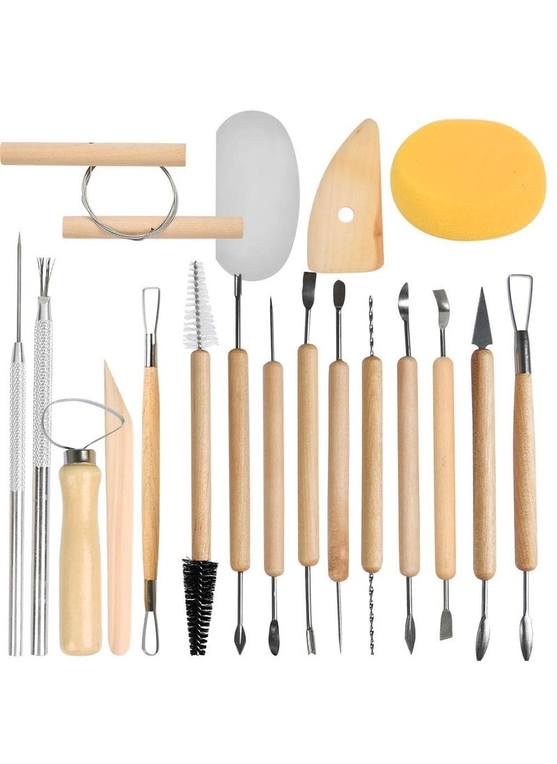 HOUSE HATCH HOUSE HATCH Wooden Pottery Clay Sculpting Tool Set Comprehensive Clay Cleaning Sculpting Scraping Cutting Fine Detailing Smoothening Shaping Trimming Kit 19Piece Multicolour 