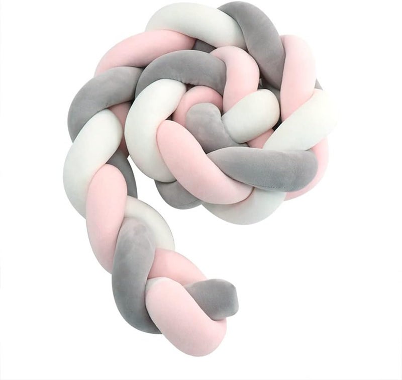 comfrt Soft Cushion Knot Pillow for Home and Furniture Decor, Bed Gap Filling Plush Knotted Throw Pillows for Boys Girls Gift Decoration (59 inches, Gary-White-Pink) - Image 1