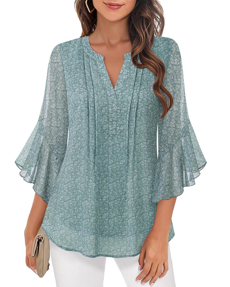 Timeson Business Casual Tops for Women: 3/4 Sleeve â€“ Work Blouses for Women â€“ Womens Dress Shirts Dressy Casual Summer Ladies Tops Office Work Attire Spring Chiffon Peasant Wear Loose Fit Plus Size - Image 3