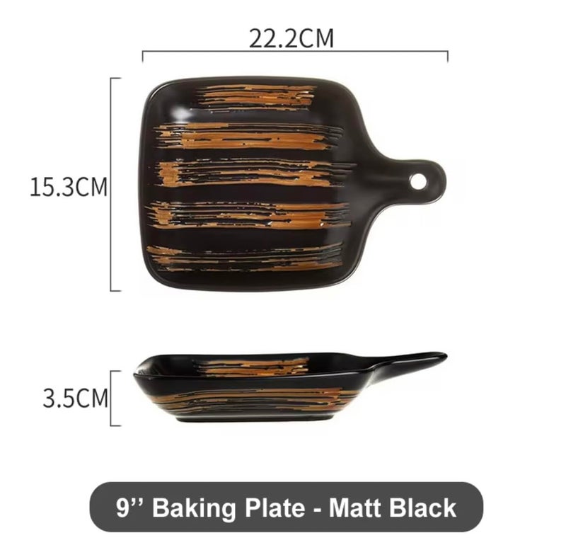 EZYHOME 9" Matt Finish Non-Slip Baking Tray with Handle Square Plate Japanese Style Dish Plate Porcelain Salad Plate for Handle, Platter for Pasta, Maggi, Noodles, Manchurian, Dessert, Ice Cream etc - Image 5