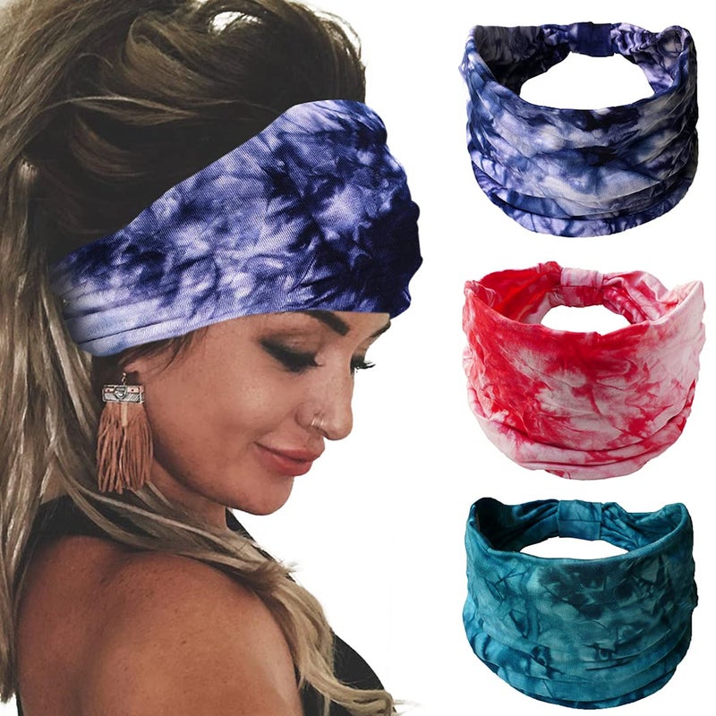 Bohend Boho Headbands Wide knotted Hair Bands Fashion Printing Bandeau Travel Stretchy Cotton Headband Sport Yoga Hair Accessories for Women and Girls F