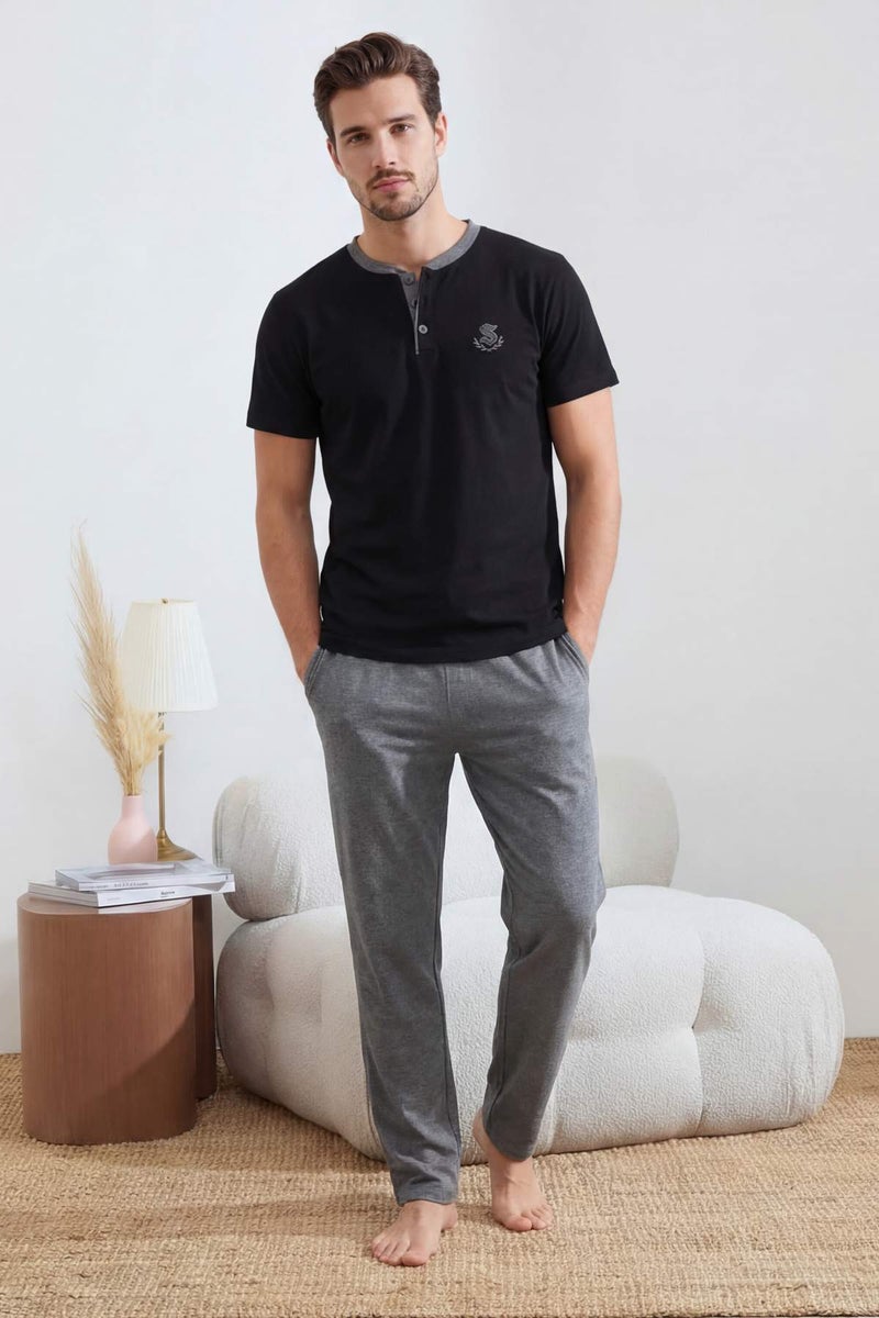 trendyol Black Regular Buttoned Collar Knitted Pajama Set Tmnss26Pt00033 - Image 2
