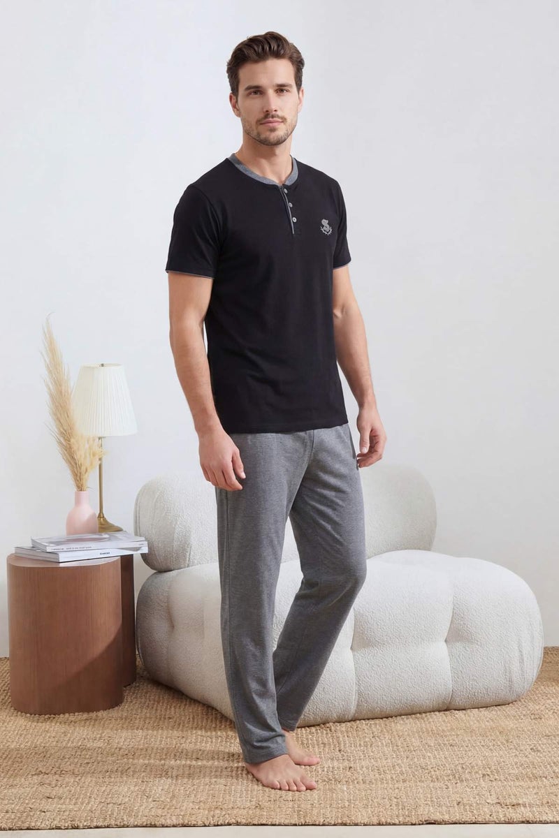trendyol Black Regular Buttoned Collar Knitted Pajama Set Tmnss26Pt00033 - Image 1