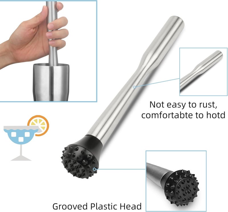 LEGERM Muddler for Cocktails Stainless Steel, Muddlers Pestle with Stirring Spoon, Bartender Cocktail Shaker Bar Tool Set - Bar Spoon and Muddler - Image 2