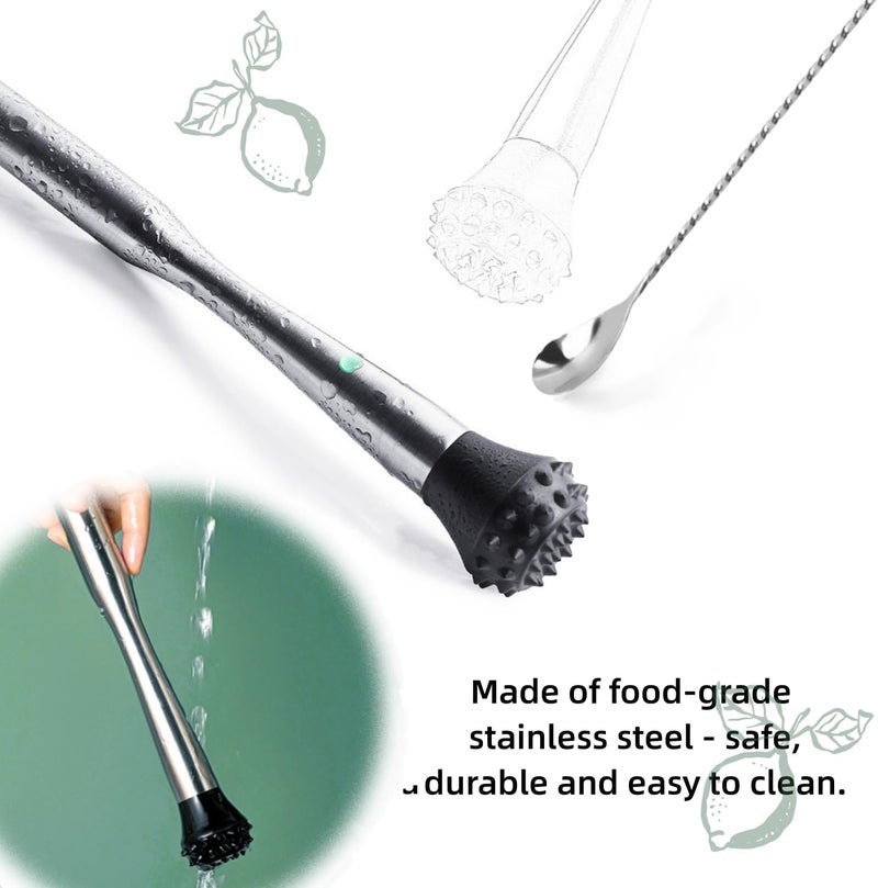 LEGERM Muddler for Cocktails Stainless Steel, Muddlers Pestle with Stirring Spoon, Bartender Cocktail Shaker Bar Tool Set - Bar Spoon and Muddler - Image 5