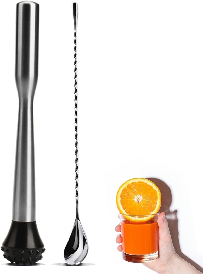 LEGERM Muddler for Cocktails Stainless Steel, Muddlers Pestle with Stirring Spoon, Bartender Cocktail Shaker Bar Tool Set - Bar Spoon and Muddler - Image 1