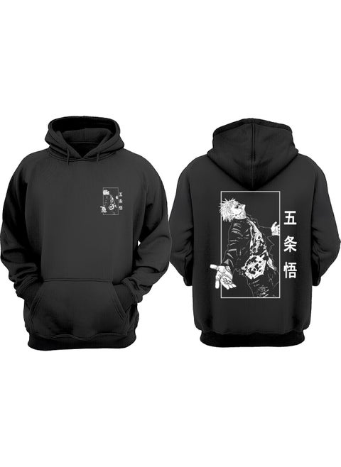 Unisex Jujutsu Kaisen Gojo Satoru Shout Design Front Back Printed Regular Fit Black Sweatshirt