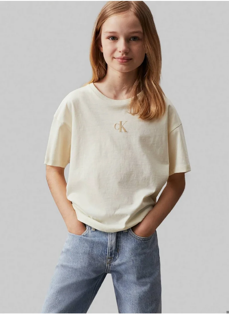 Calvin Klein Jeans Girls' Boxy Logo T-Shirt - Cotton jersey, White