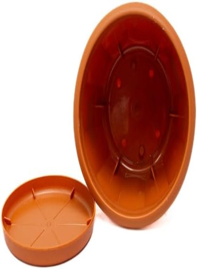 AKDC Lotus Plastic Brown Planter 8 With Tray 8X10X11 Brown  - Image 3