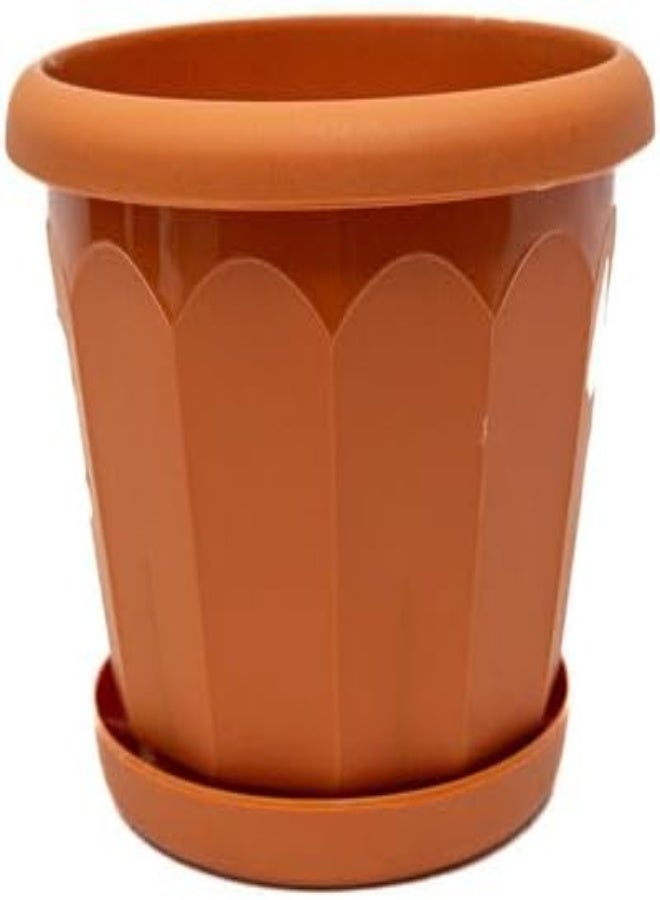 AKDC Lotus Plastic Brown Planter 8 With Tray 8X10X11 Brown  - Image 4