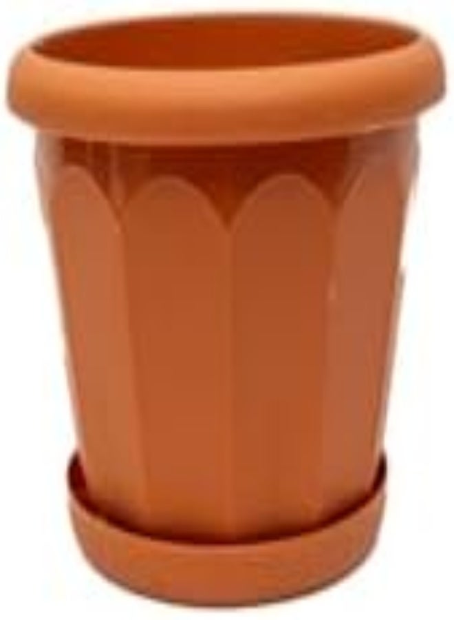 AKDC Lotus Plastic Brown Planter 8 With Tray 8X10X11 Brown  - Image 2