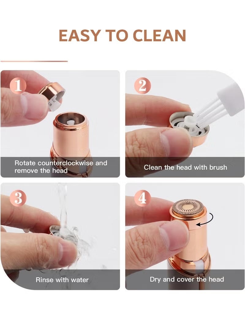 Woofixer Facial Hair Remover for Women 18K Gold Floating Head Painless Hair Removal Double Ring Blade 10000RPM 360 LED Ring Light USB Rechargeable Washable Face Dermaplaning Tool - Image 5