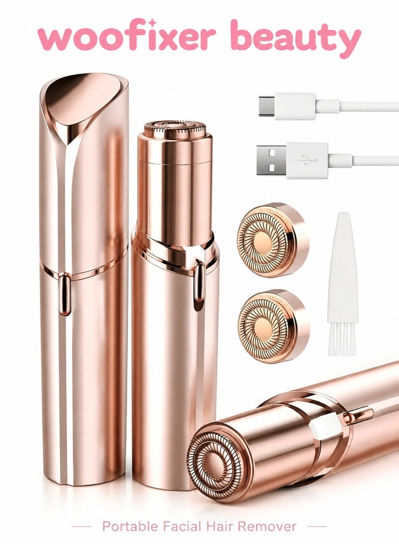 Woofixer Facial Hair Remover for Women 18K Gold Floating Head Painless Hair Removal Double Ring Blade 10000RPM 360 LED Ring Light USB Rechargeable Washable Face Dermaplaning Tool - Image 1