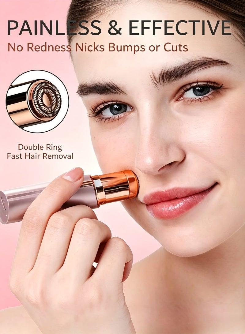 Woofixer Facial Hair Remover for Women 18K Gold Floating Head Painless Hair Removal Double Ring Blade 10000RPM 360 LED Ring Light USB Rechargeable Washable Face Dermaplaning Tool - Image 2