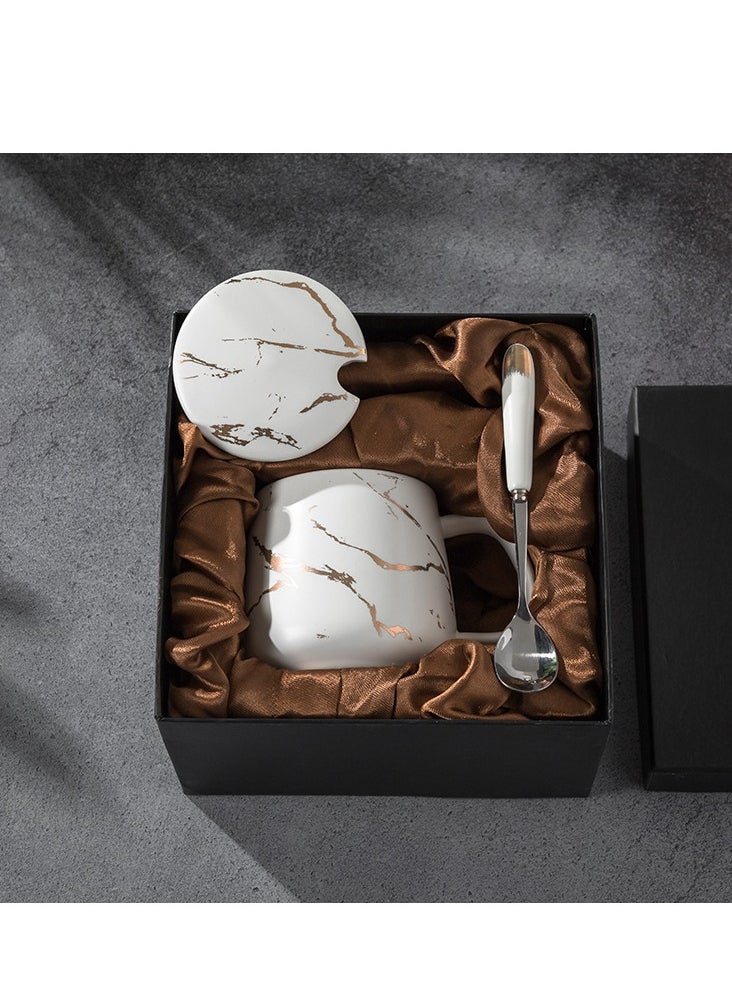 Excefore - Ceramic Coffee Mug with Lid and Stainless Steel Spoon,13.5 OZ Mug ,Dishwasher and Microwave Safe Tea Cup with Lid- Perfect Present Classic Design Coffee Mug Set - Image 1