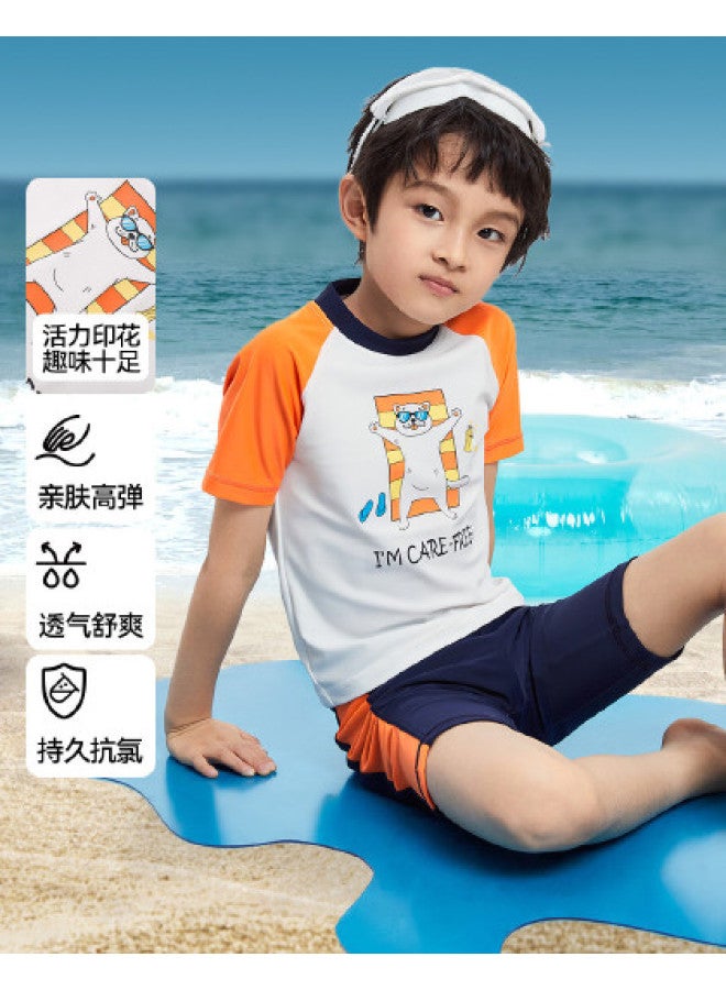Annil Boys' Two-piece Swimwear Set With Swim Cap - 2025 Summer New Beach & Professional Training Swimsuits For Big Kids - Image 1
