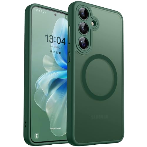 CANSHN Designed for Samsung Galaxy S25 Plus Case 2025 Full Camera Protection Compatible with Magsafe Translucent Matte Back Protective Phone Cover Deep Green - Image 1