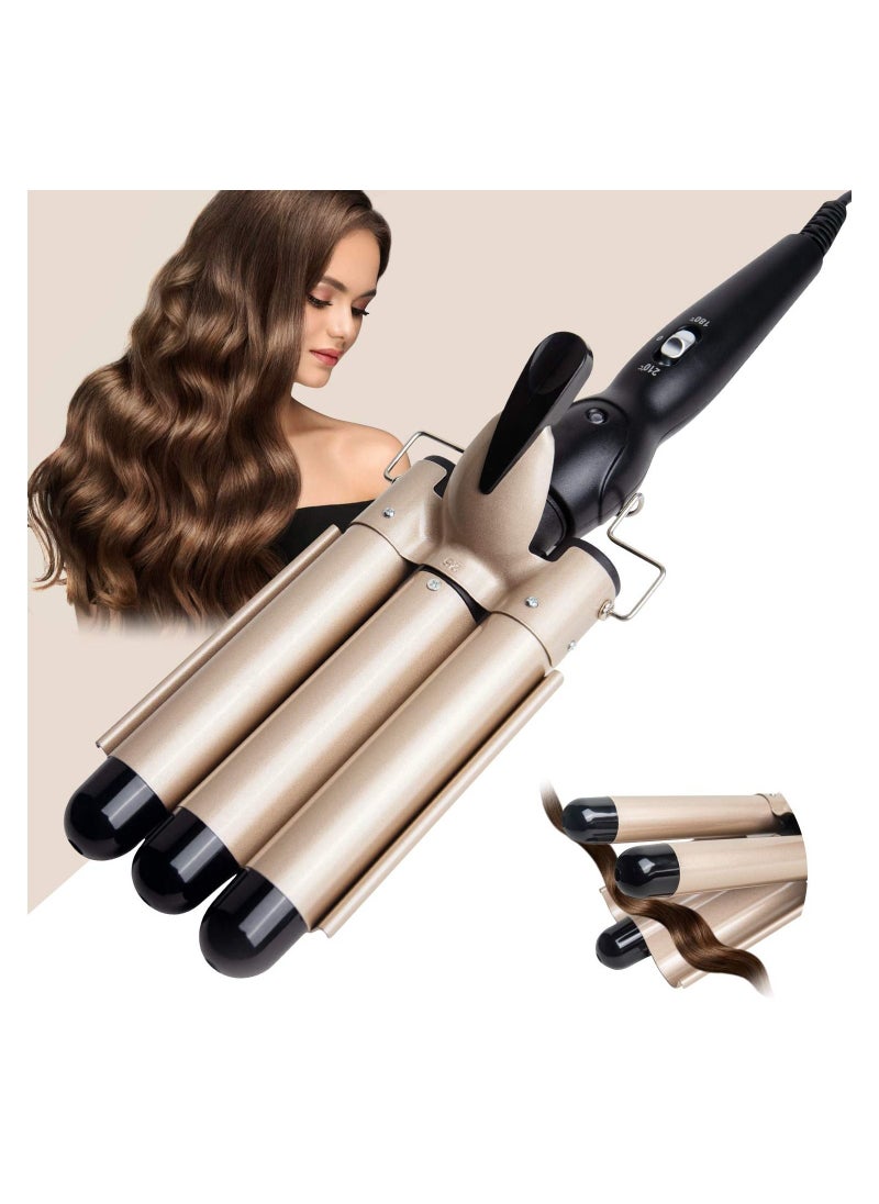 Gonice 3 Barrel Curling Iron Wand - Dual Voltage Temperature Adjustable 25mm Hair Crimper,1 Inch Ceramic Tourmaline Triple Barrels,Hair Waving Styling Tools, Gold  - Image 1