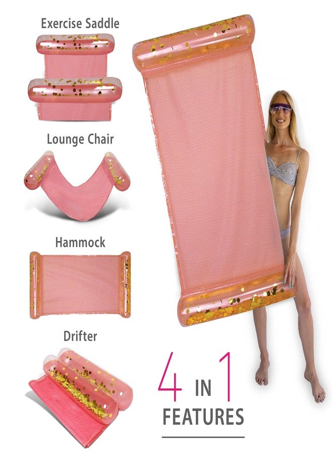 POZA Inflatable Rose Gold Full House Bundle - Premium Luxurious Sparkle Confetti 36" Pool Float Tube, 16" Beach Balls, 74" Pool Noodles, 48" Pool Chair, and 56" Water Hammock - 7 Pieces Pack - Image 4