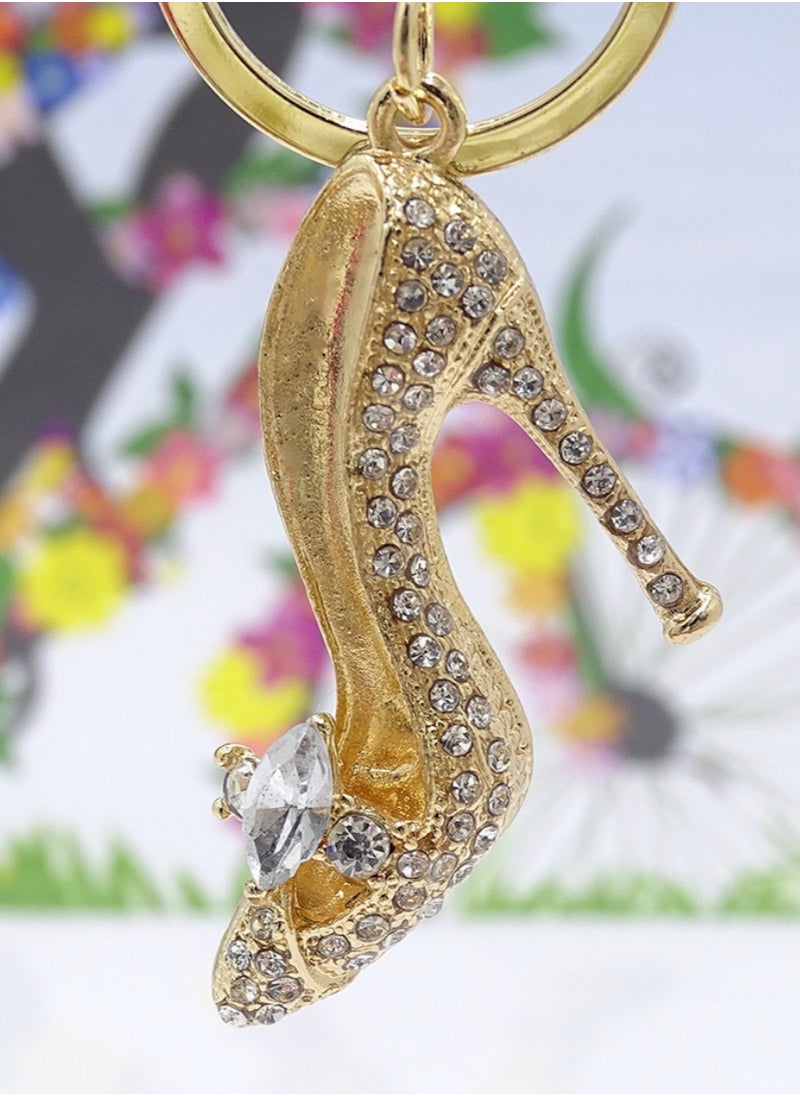 Generic Fashion Alloy Diamond-Inlaid Gold High Heel Keychain  - Image 2