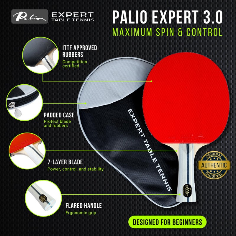 Expert Table Tennis Palio Expert 3.0 Table Tennis Racket & Case | ITTF Approved High-Performance Ping Pong Rackets for Beginners | Maximum Spin & Control (Single Racket) - Image 2