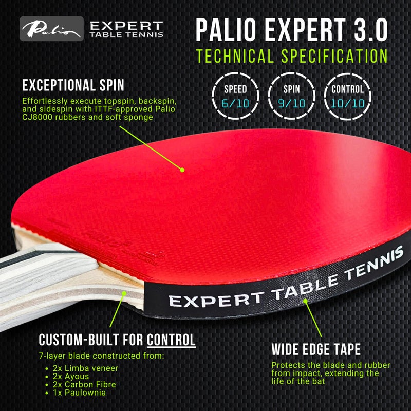 Expert Table Tennis Palio Expert 3.0 Table Tennis Racket & Case | ITTF Approved High-Performance Ping Pong Rackets for Beginners | Maximum Spin & Control (Single Racket) - Image 3