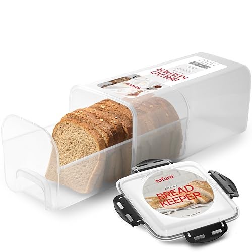 Tafura Bread Storage Container with Tray, Plastic Bread Box, Bread Container with Airtight Lid, Loaf Bread Keeper, Bread Holder for Homemade Bread, BPA Free - Image 1