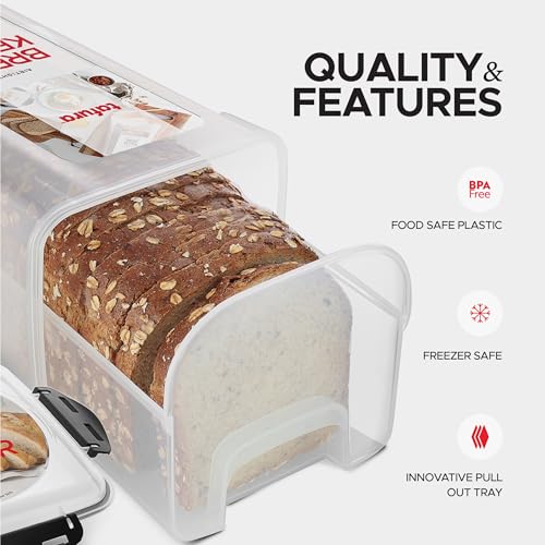 Tafura Bread Storage Container with Tray, Plastic Bread Box, Bread Container with Airtight Lid, Loaf Bread Keeper, Bread Holder for Homemade Bread, BPA Free - Image 3