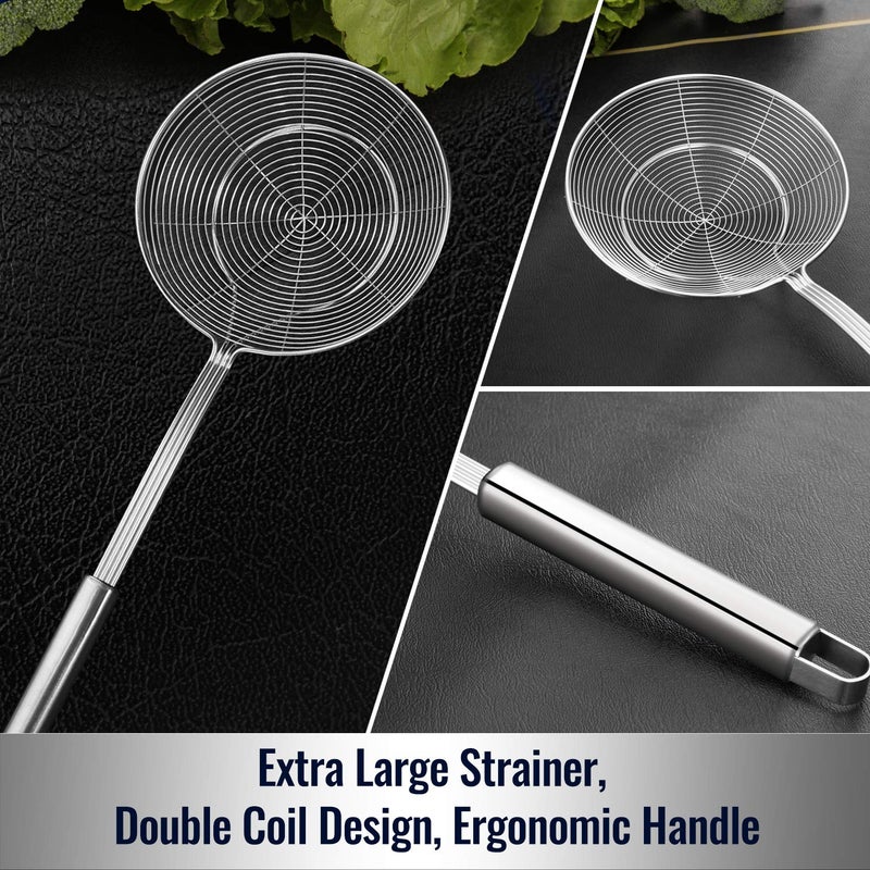 Hiware Solid Stainless Steel Spider Strainer Skimmer Ladle, Kitchen Utensils Wire Strainer Pasta Spoon, 7 Inch - Image 3