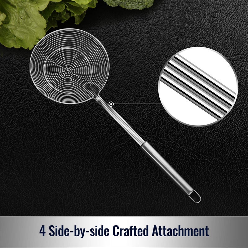 Hiware Solid Stainless Steel Spider Strainer Skimmer Ladle, Kitchen Utensils Wire Strainer Pasta Spoon, 7 Inch - Image 4