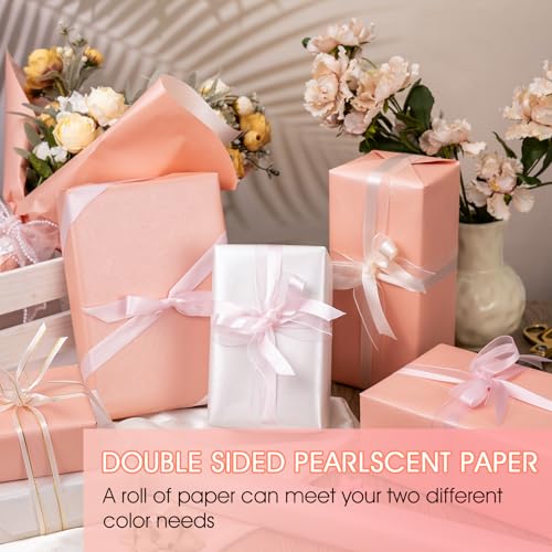 Yarcony Shimmer White Pink Wrapping Paper, Wedding Matte Wrapping Paper for Gifts, Solid Color Pearly-lustre Gift Wrap for Wedding, Valentine's Day Birthday Baby Shower(17 Inch X 33 Feet) - Image 2