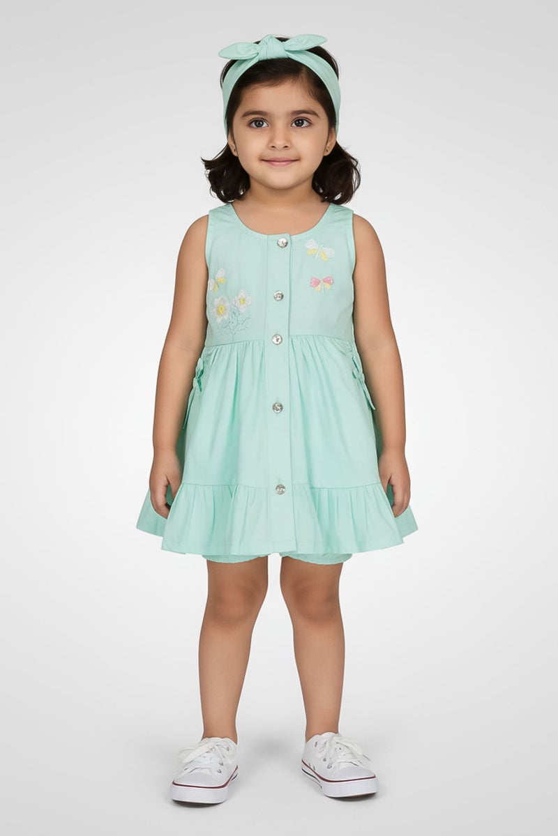 Nanette lepore Toddlers Girl 3Pcs Embroidered Dress And Panty With Headband Set, Mint Green - Image 1