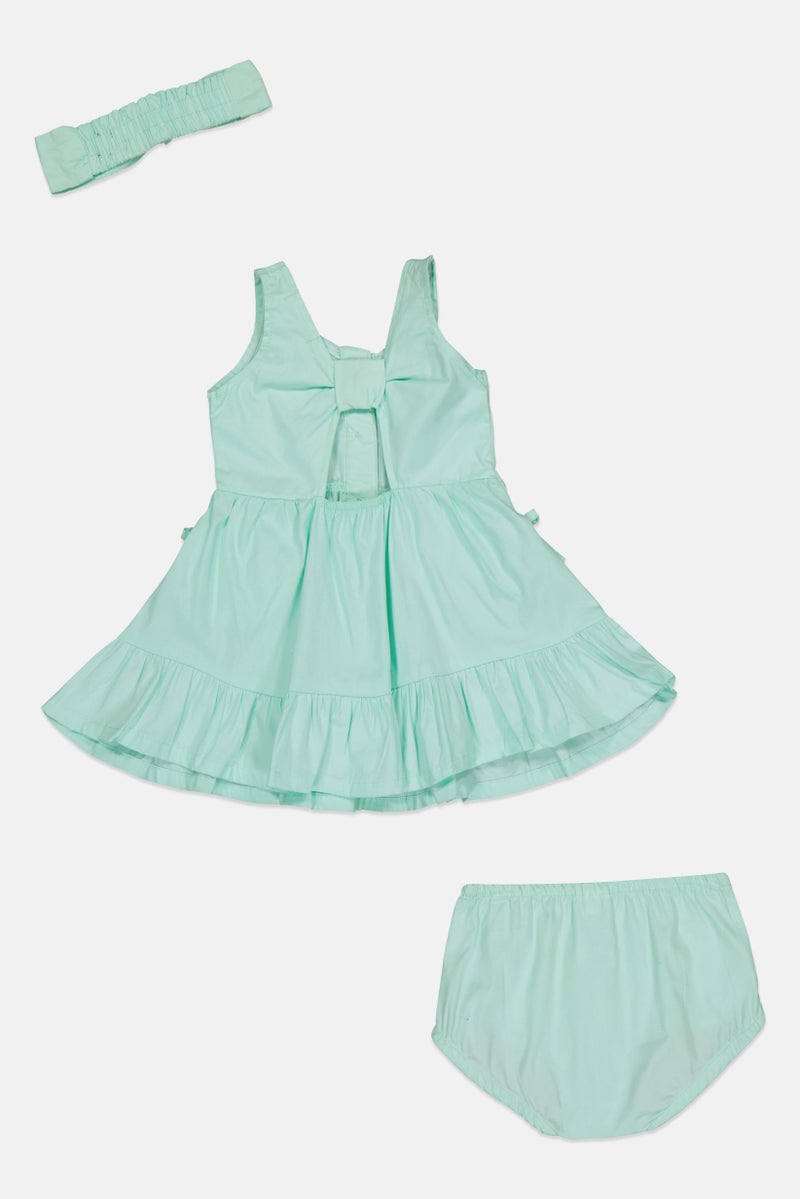 Nanette lepore Toddlers Girl 3Pcs Embroidered Dress And Panty With Headband Set, Mint Green - Image 3