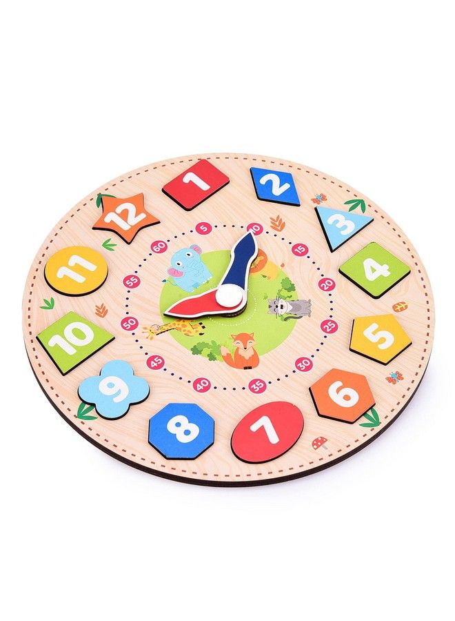 Webby Wooden Early Educational Teaching Clocktime & Shapes Sorting Toy For Kids 12 Pieces (Multicolor) - Image 3