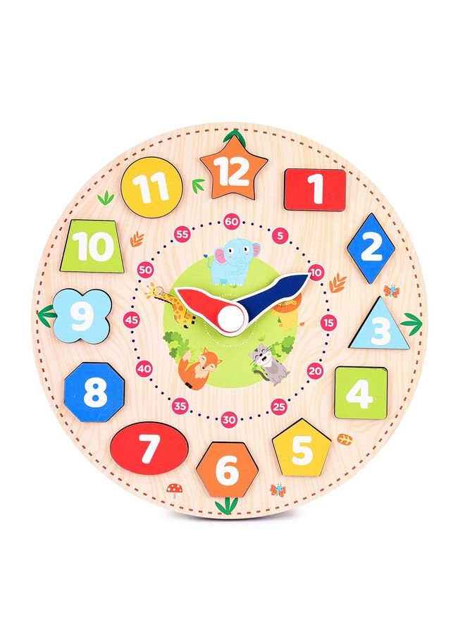 Webby Wooden Early Educational Teaching Clocktime & Shapes Sorting Toy For Kids 12 Pieces (Multicolor) - Image 2
