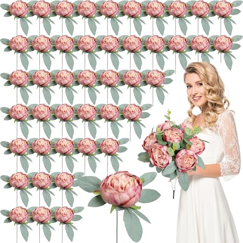 Scawim 50Pcs Artificial Peonies Flowers 4 Dusty Pink Peonies Fake Flowers Heads for Table Faux Silk Peony Arrangements for Wedding Valentine Engagement Party Coffee Dining Decorations - Image 1