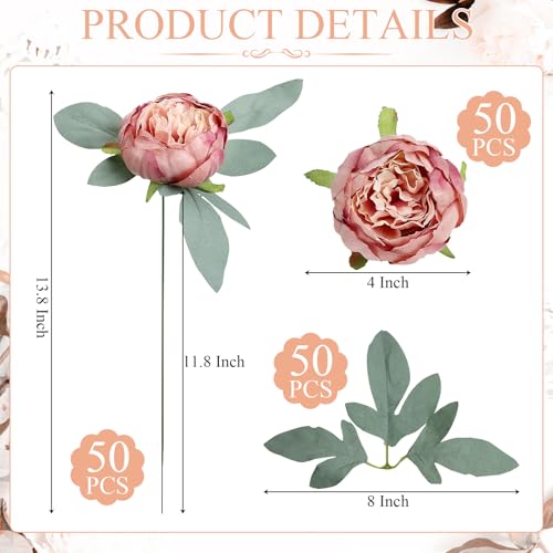 Scawim 50Pcs Artificial Peonies Flowers 4 Dusty Pink Peonies Fake Flowers Heads for Table Faux Silk Peony Arrangements for Wedding Valentine Engagement Party Coffee Dining Decorations - Image 3