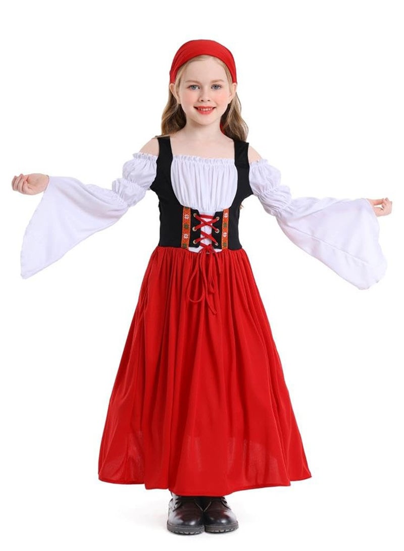 NajmStyle Renaissance Dress for Kids Girls Medieval Princess Dresses Off Shoulder Bell Sleeve Victorian Dress（M） - Image 1