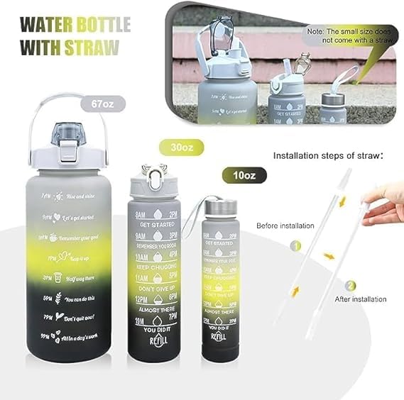 KANAKADHARA Water bottle with Straw Time MarkerTritan BPA Free Water Jug with HandleLeakproof Motivational Water Bottles for sports GymOutdoorCapacity 2L1L12L Multi Color Set Of 3 - Image 4