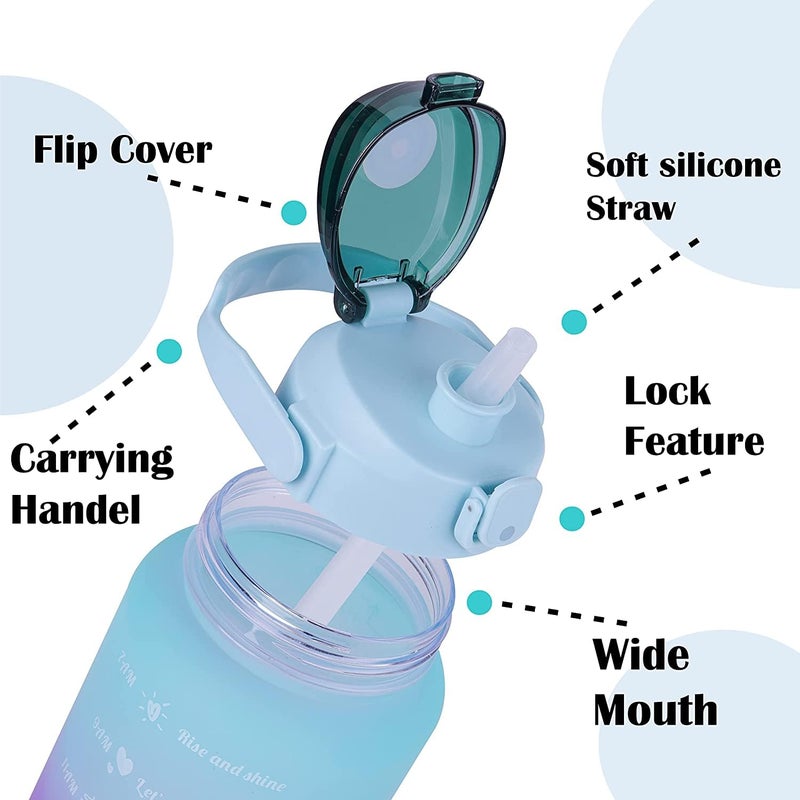 KANAKADHARA Water bottle with Straw Time MarkerTritan BPA Free Water Jug with HandleLeakproof Motivational Water Bottles for sports GymOutdoorCapacity 2L1L12L Multi Color Set Of 3 - Image 3