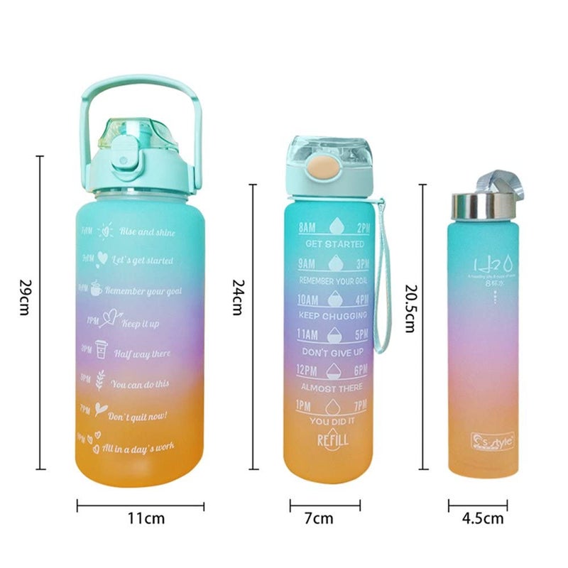 KANAKADHARA Water bottle with Straw Time MarkerTritan BPA Free Water Jug with HandleLeakproof Motivational Water Bottles for sports GymOutdoorCapacity 2L1L12L Multi Color Set Of 3 - Image 2