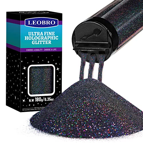LEOBRO Black Glitter 180g635oz Extra Fine Holographic Glitter for Crafts Resin Nail Face Body Art DIY Tumbler Party Decorations
